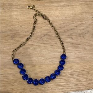 J. Crew Royal Blue Beaded Necklace with Gold Chain